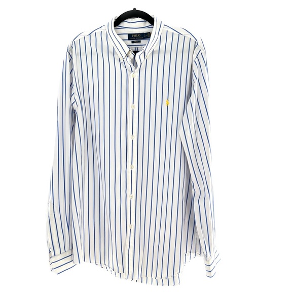 POLO Ralph Lauren Slim Fit Striped Stretch Poplin Shirt White/Blue Men's Size XL - Picture 1 of 15